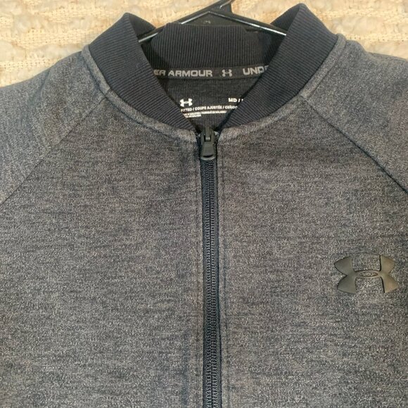 UNDER ARMOUR MENS MEDIUM FULL ZIP JACKET LIGHTWEIGHT GRAY BLACK - Picture 2 of 14